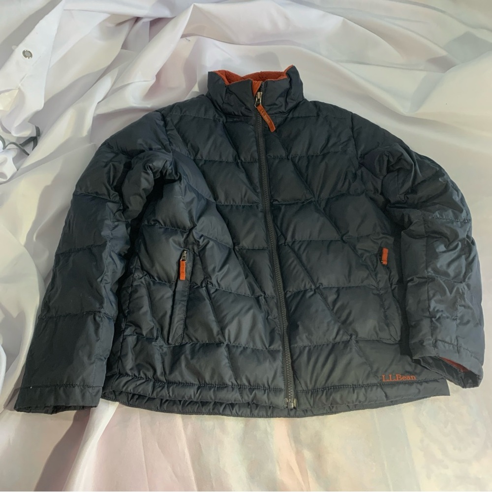 L.L. Bean Downtek Jacket Navy Blue Orange Kids Medium 10-12 Unisex